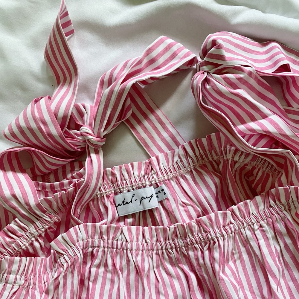 Petal and Pup Selina Pink and White Babydoll Bow Dress